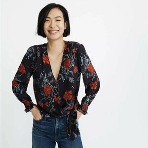 Madewell silk floral wrap top